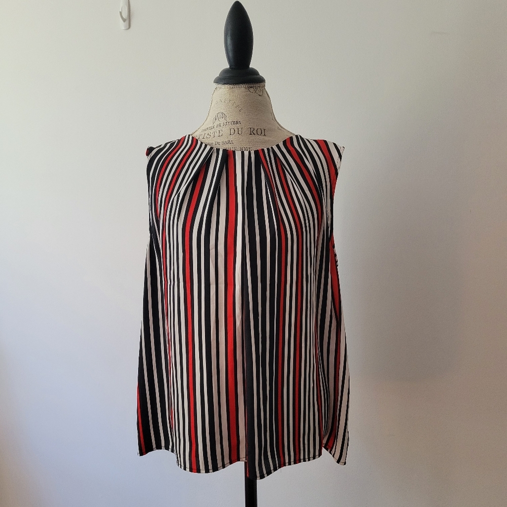 Jones New York Red and Black Striped Blouse
